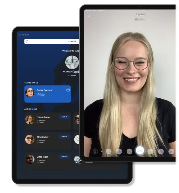 LooC Eyewear app on an iPad and iPhone